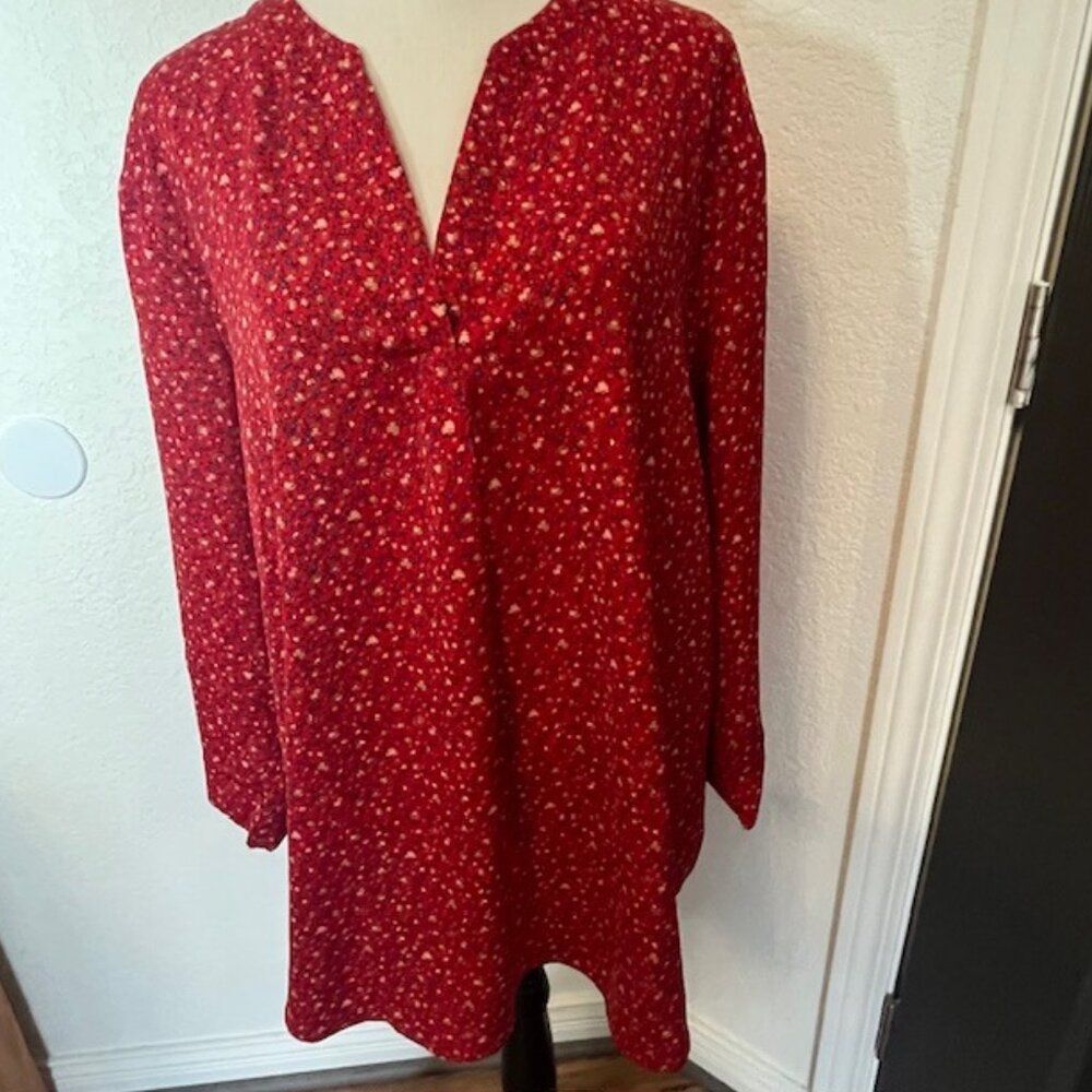 Viishow Plus Size Red Floral Popover Blouse- Size 2XL